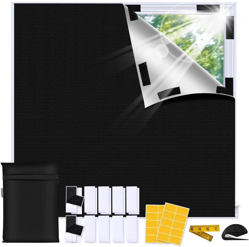 bemece Portable 100% Blackout Blind, DlY No Drill Blinds Blackout with Strong Adhesive & Velcro for Bedroom, Nursery, Loft, RV (78" x 57") - Image 1